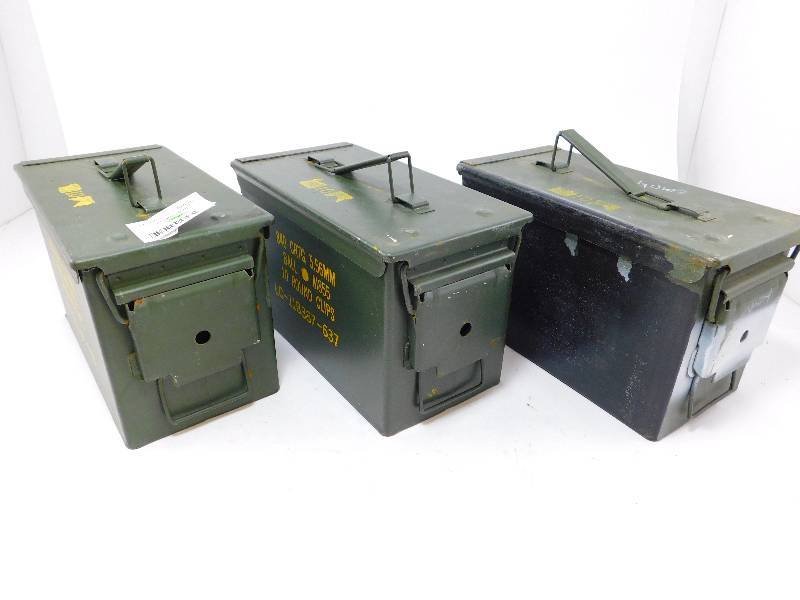 lot 52 image: Lot of 3 Used U.S. Military Waterproof .50 Cal Ammo Can