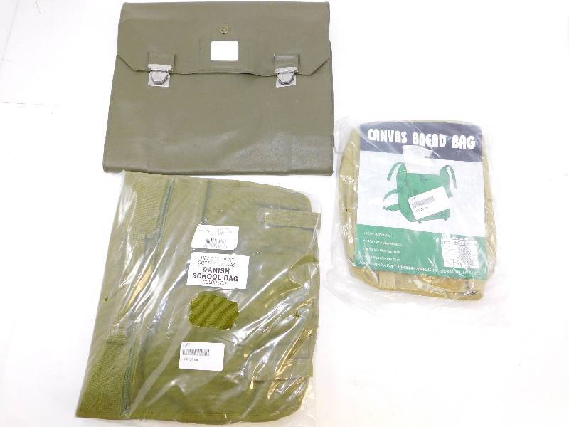 lot 60 image: Lot of 3 Military Bags - Bread Bag, Danish Rucksack, Document Bag
