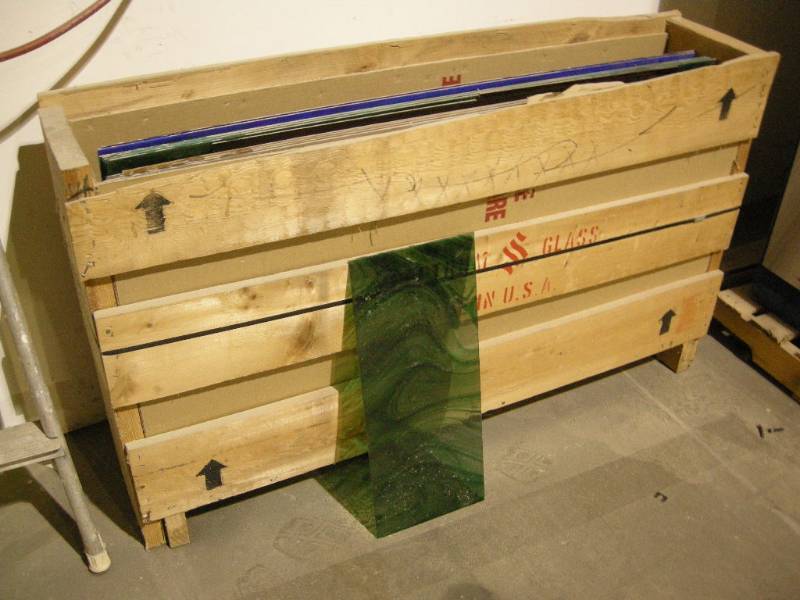 lot 27 image: Crate of Stained Glass Panels