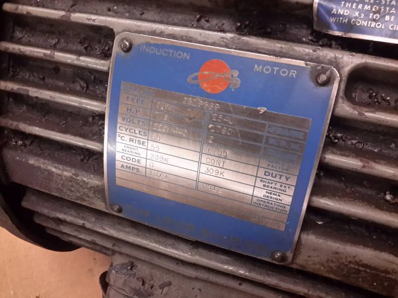lot 69 image: The Louis Allis Co. 7 12 horse. 2 phase Induction motor.