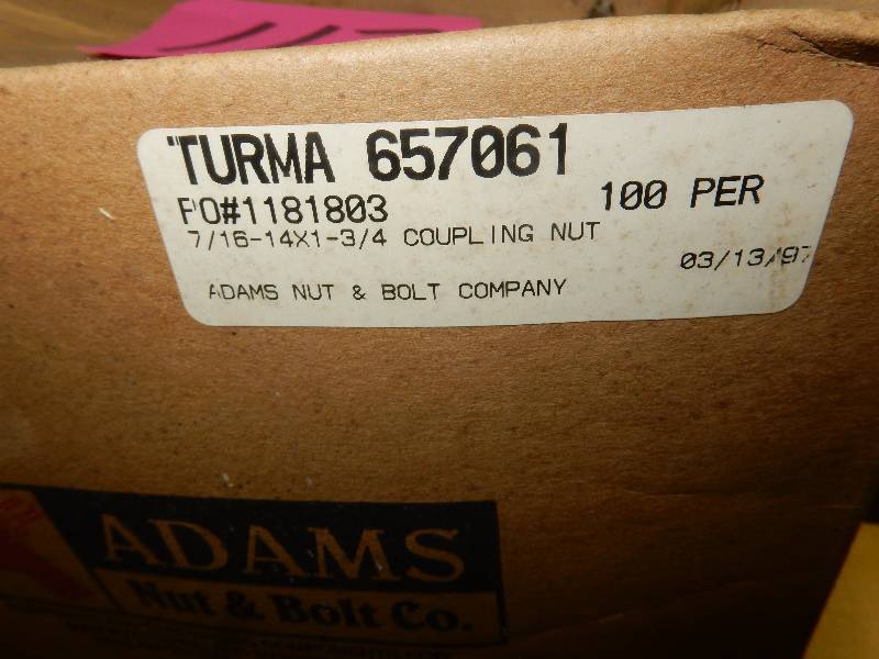lot 117 image: 1 box 716-14x1-34 coupling nut  1 Box 716 - 14x7 12 G5 HHCS ZINC