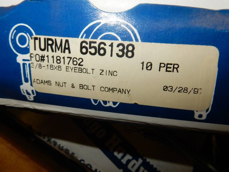 lot 132 image: Eye bolts  38 -16x6 Eyebolt.. Zinc
