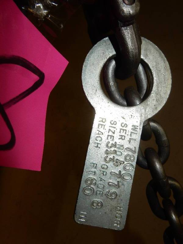 lot 38 image: Certified Chain and Hook lifting device