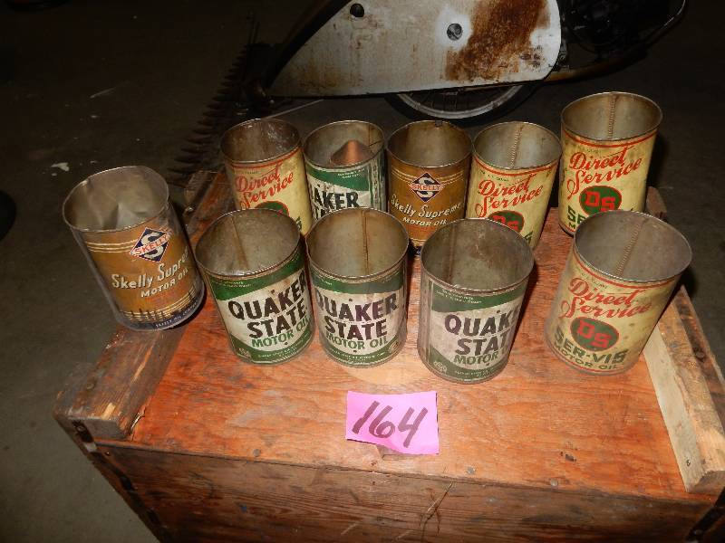 lot 164 image: Vintage Box and Large lot of Oil Cans and Contents