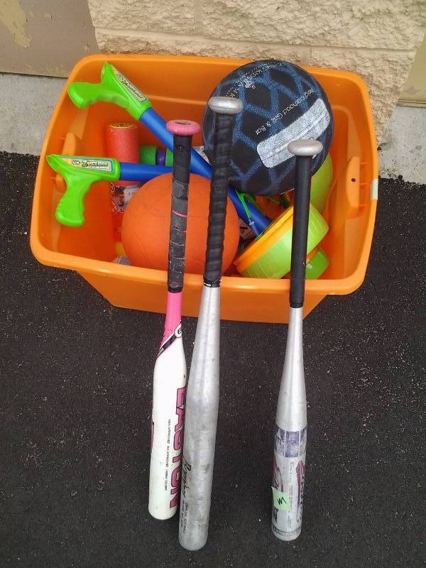 lot 30 image: Bin Full Of Kids Sports Equipment