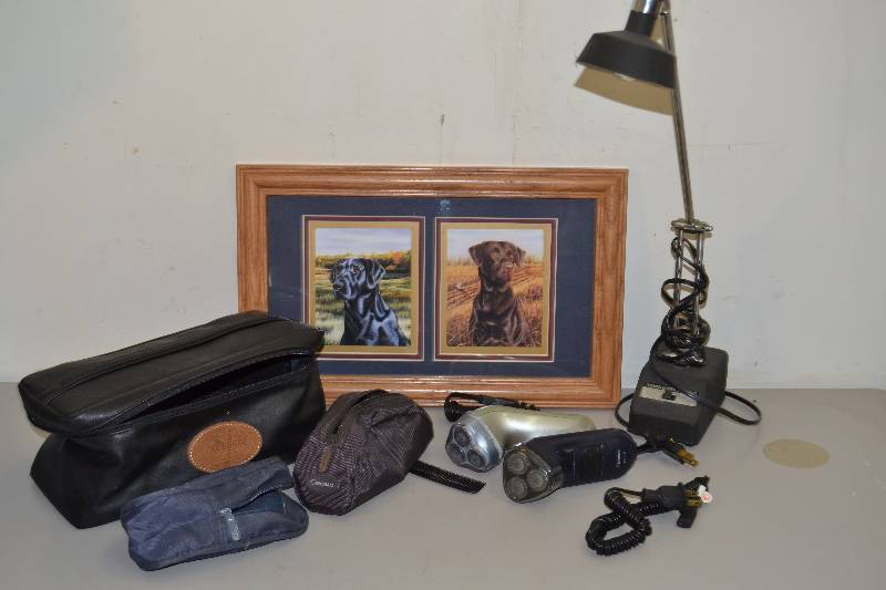 lot 7 image: Labrador print, Razors, Lamp