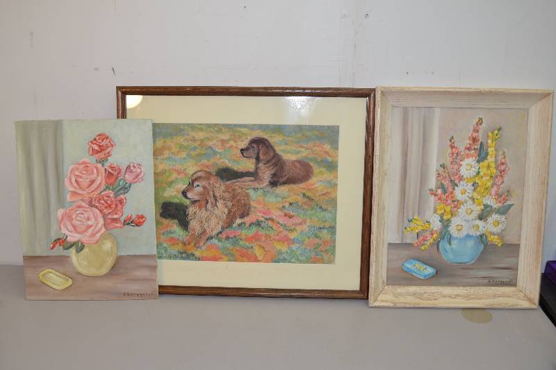 lot 75 image: Hand PaintedCharcoal Pictures by Sally Bergquist of Mora, MN