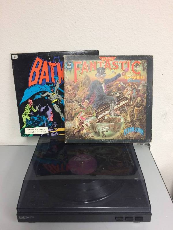 lot 28 image: Audio-Technica Turntable wBatman and E.John LPs