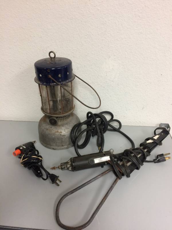 lot 35 image: Lantern, Charcoal Liter, Glue Gun and Dremel