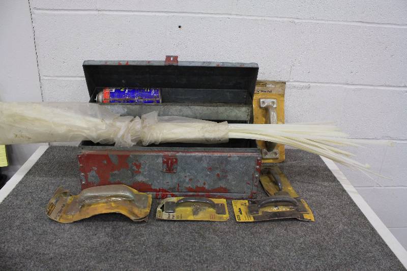 lot 129 image: Metal Tool Box w Door Handles & Zip Ties