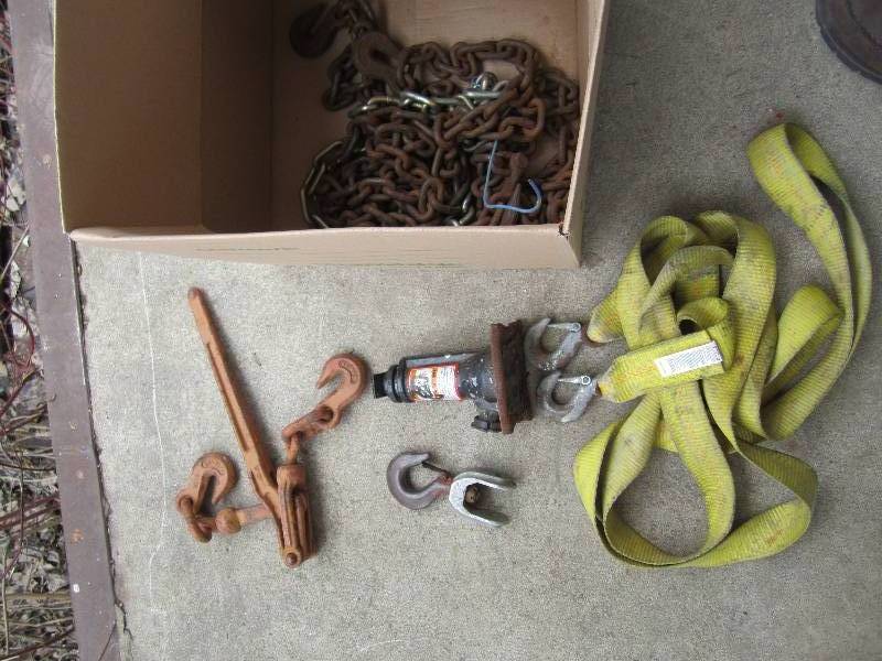 Chain and tow strap, come along, ja...