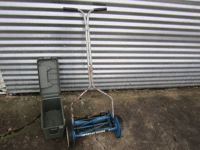 Push mower and a Cabellas Ammo cas...
