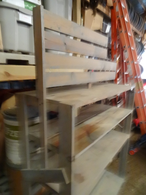 lot 31 image: Wood shelving unit. 45 x 20 x 71...