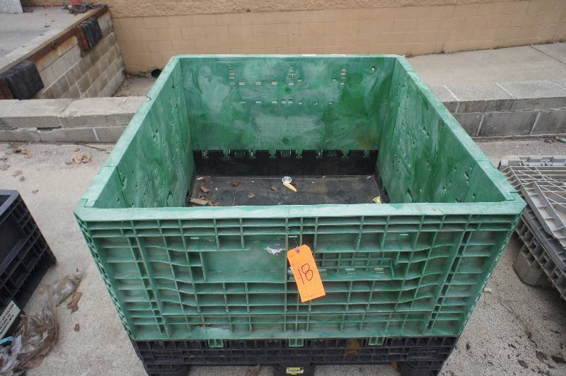 HEAVY DUTY PLASTIC STORAGE   SHIPPING CONTAINER - COLLAPSIBLE SIDES - 47 X 45 X 34