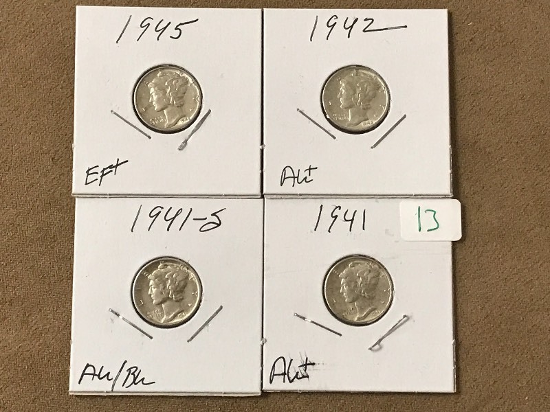 (4) Mercury Dimes, 1940s...