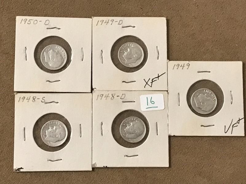 (5) Silver Roosevelt Dimes, 1948s,...