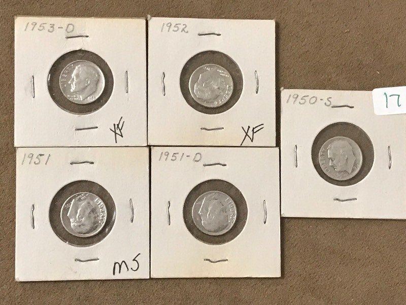 (5) Silver Roosevelt Dimes, 1950s ...