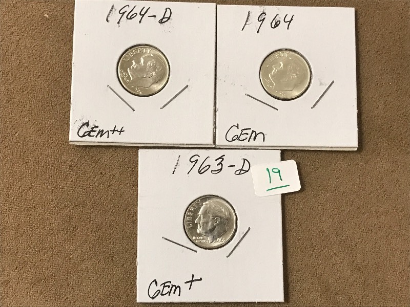 (3) Silver Roosevelt Dimes, Origina...