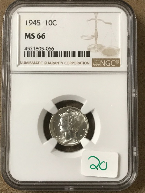 1945 Mercury Dime, NGC MS66 Graded ...