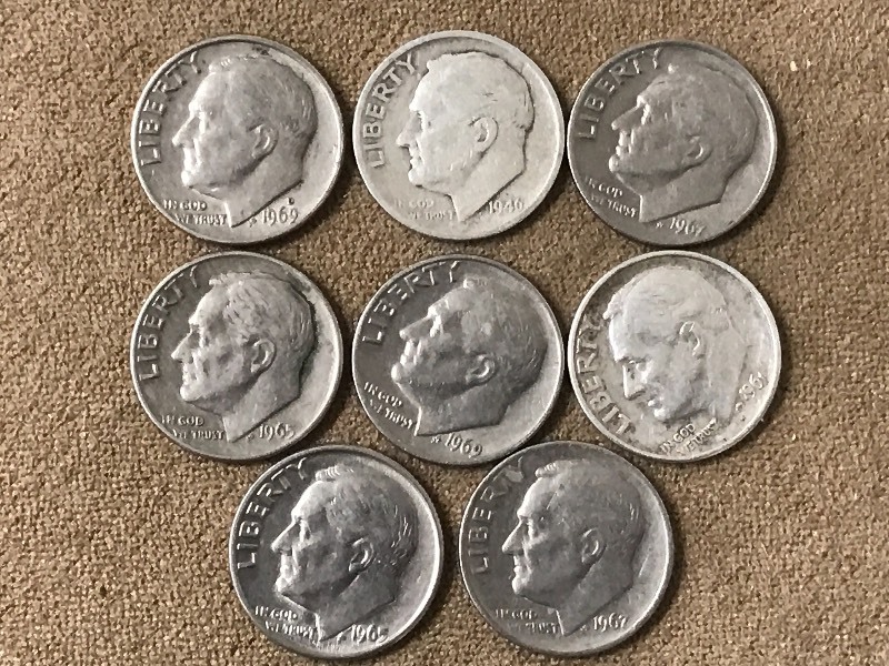 Lot Of (8) Dimes 1961, (2) 1969, (...