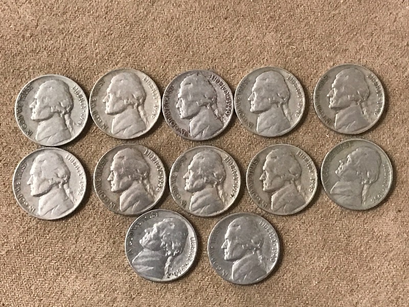 Lot Of (12) Nickels 1938, (3) 1940...