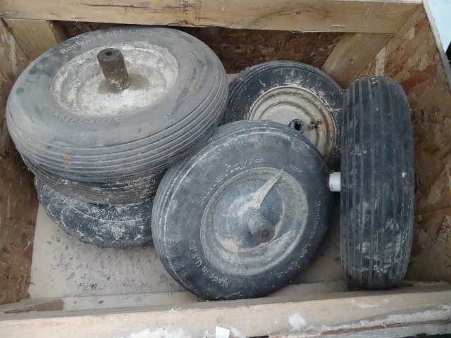 6 misc wheel barrow tires and rims...