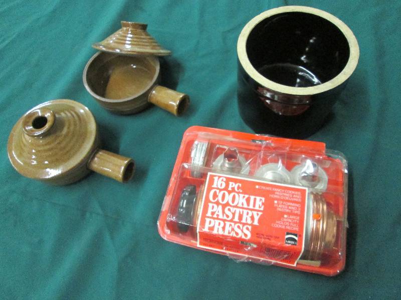 2 Covered Crock Bowls, 16 pc Cookie...