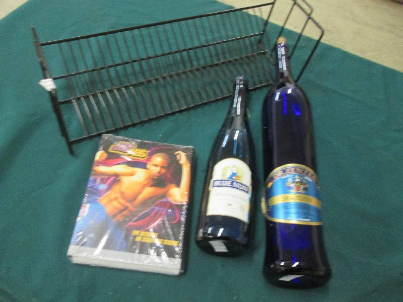 Metal CD Rack, 2 Blue Wine Bottles,...