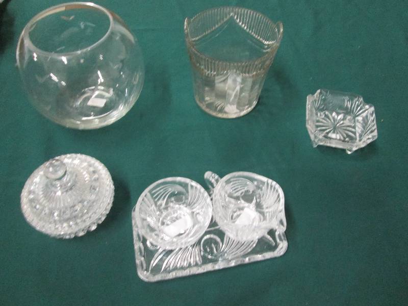 Cut Glass Sugar Creamer Set, Ice Bu...