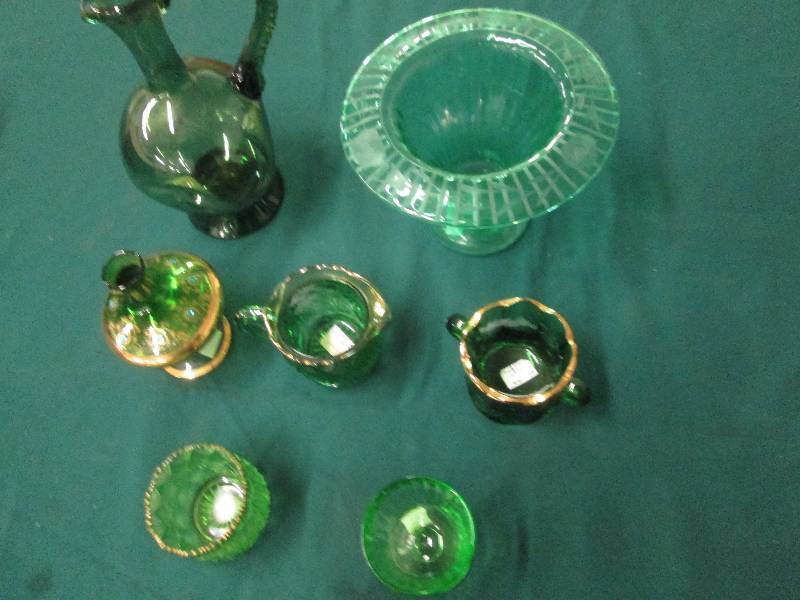 Lot of 7 Assorted Green Glass Colle...