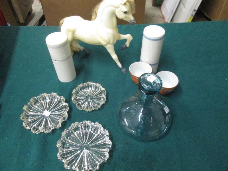 Blue Decanter, 2 Tea Cups, 3 Glass ...