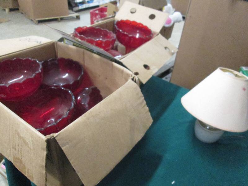 Lot of 8 Large Red Stemmed Candy Di...