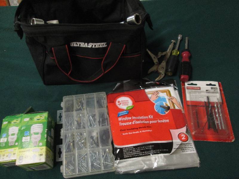 Tool Bag with contents, 2 CFLs, Wi...