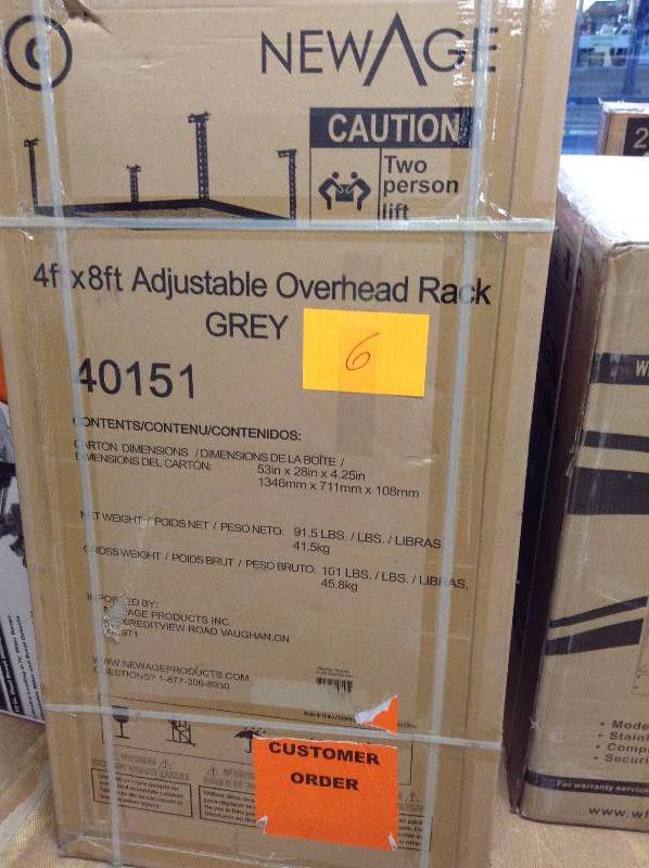 lot 6 image: New Age 4 ft x 8 ft Adjustable Overhead Rack Grey New