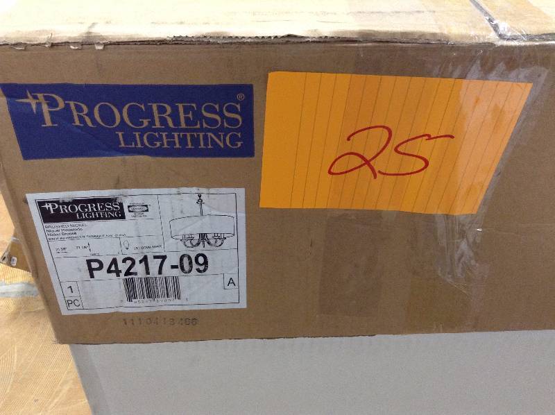 lot 25 image: Progress Lightning 5-Light Brushed Nickel Chandelier P4217-09 Never used