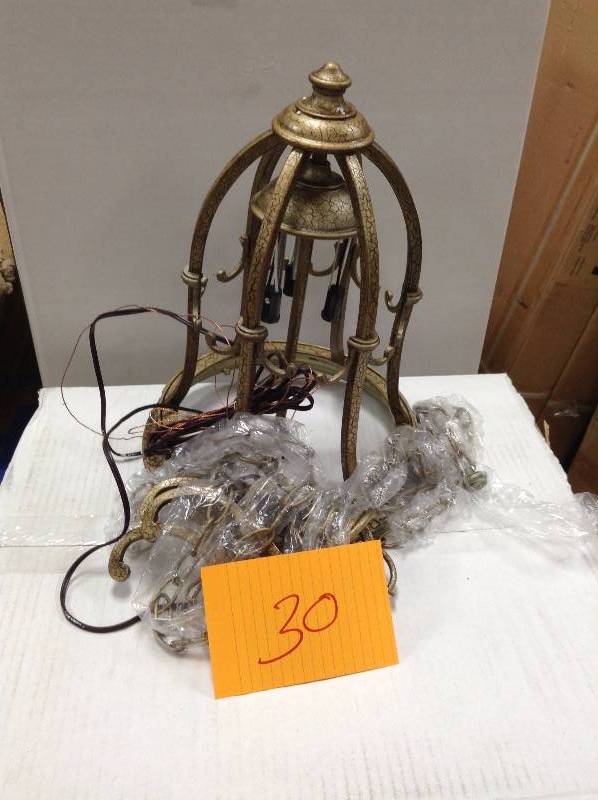 lot 30 image: World 3-Light Distressed Brass Pendant