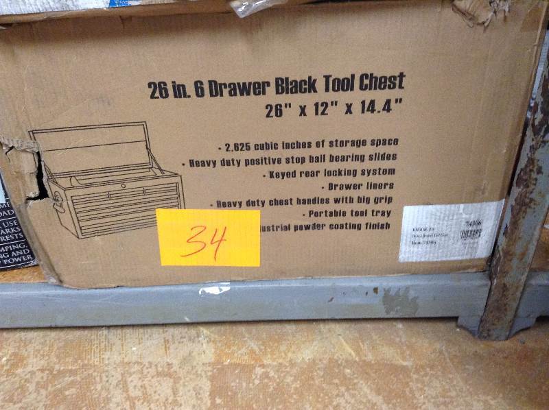 lot 34 image: 26 in 6 Drawer Black Tool Chest  26 x 12 x 14.4