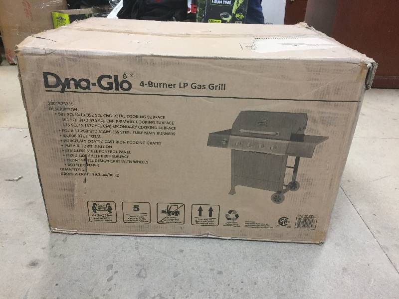 lot 92 image: Dyna-Glo 4-Burner Open Cart LP Gas Grill in Black open box never used