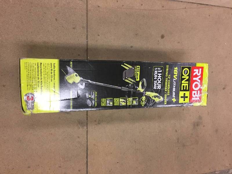 lot 93 image: Ryobi 18-Volt Lithium-Ion Cordless String TrimmerEdger Model#  P2080  open box never used