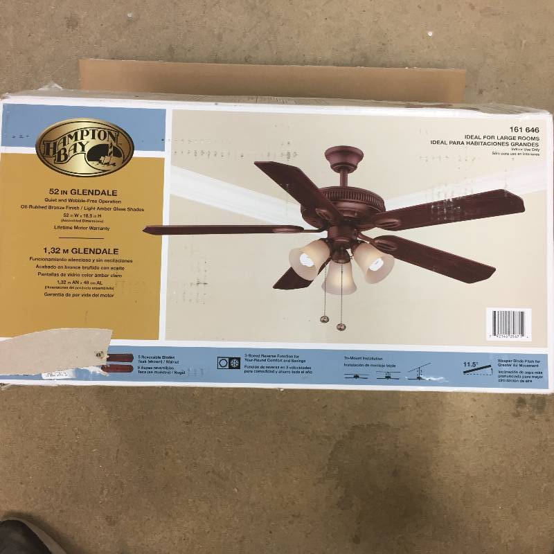 lot 101 image: Hampton Bay Glendale 52 in. Oil-Rubbed Bronze Ceiling Fan  open box never used