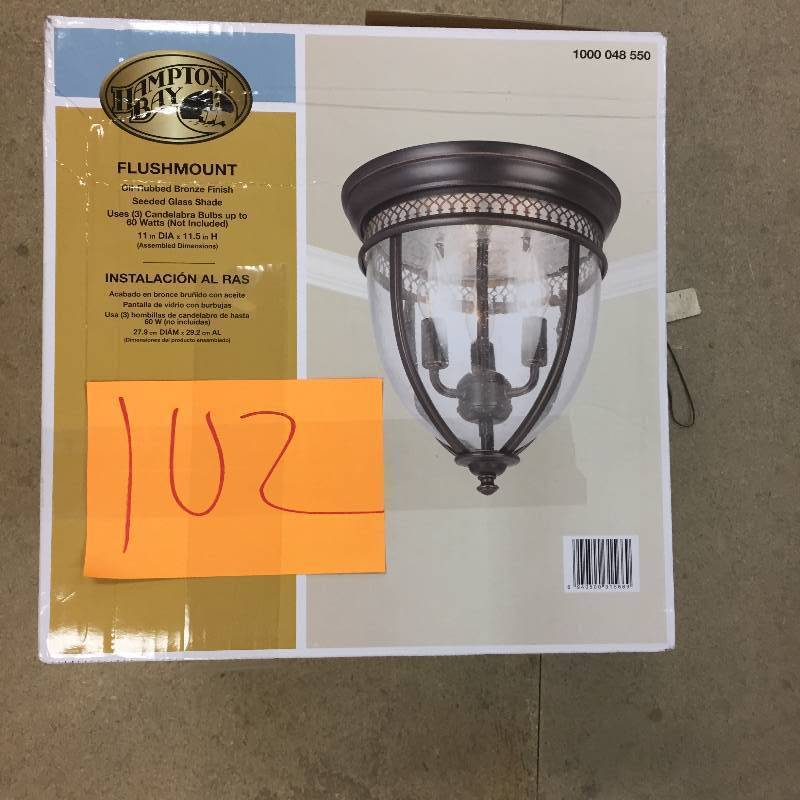 lot 102 image: Hampton Bay 3-light Oil Rubbed Bronze Flush Mount 3 Light Candelabra
