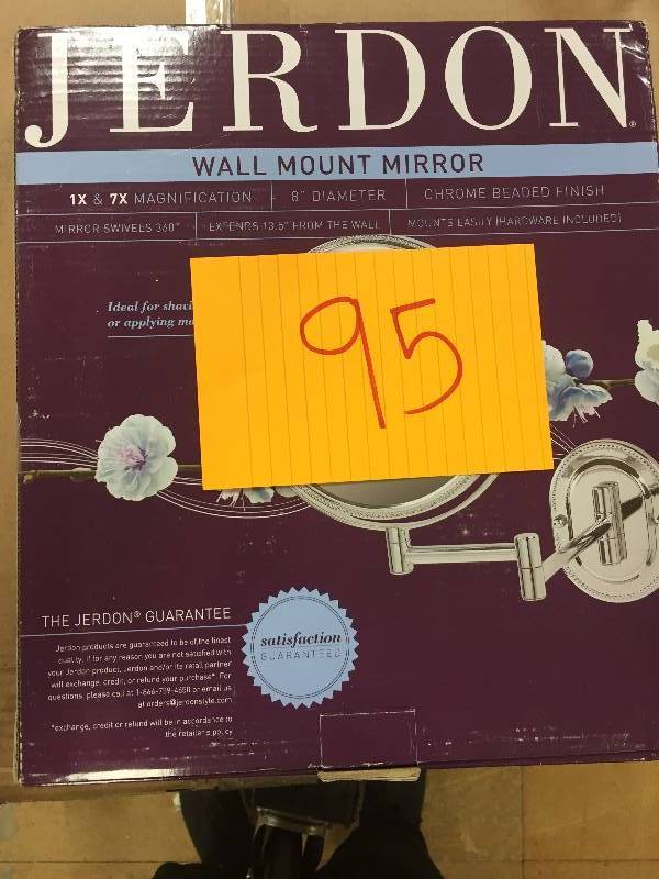 lot 95 image: Jerdon JP7507CB 8-Inch Wall Mount Makeup Mirror with 7x Magnification, Chrome Beaded Finish open box never used