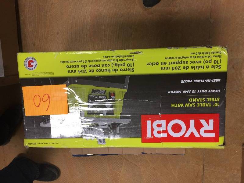 lot 60 image: Ryobi 15 Amp 10 in. Table Saw open box never used