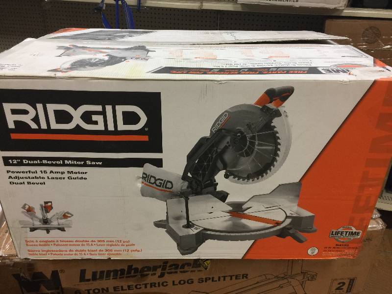 lot 72 image: RIDGID  15-amp 12 in. Compound Miter Saw with Laser open box never used