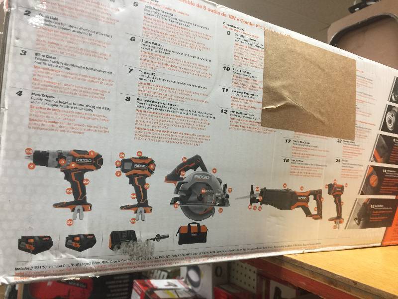 lot 57 image: RIDGID GEN5X 18-Volt Lithium-Ion Cordless Combo Kit (5-Piece) Model#  R9652  open box never used