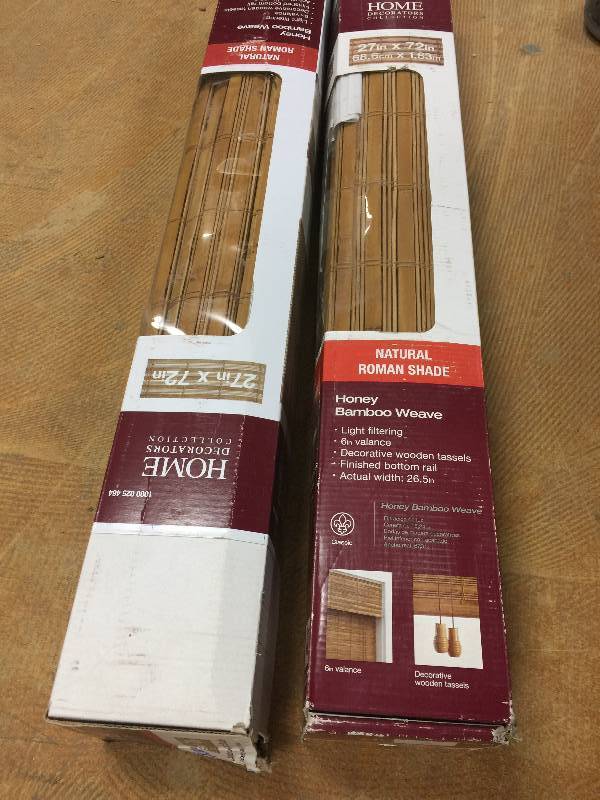 lot 74 image: Set of 2 Honey Bamboo Weave Roman Shade - 27 in. W x 72 in. L New