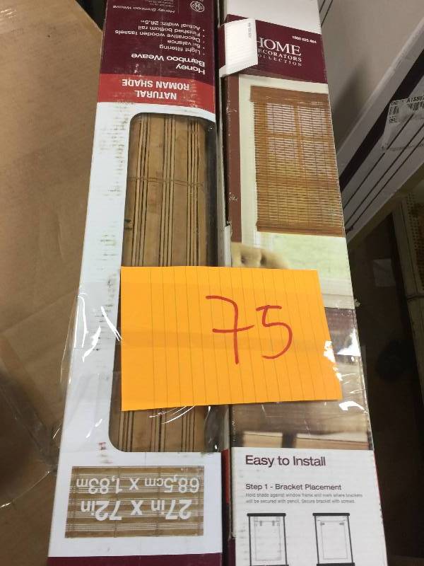 lot 75 image: Set of 2 Honey Bamboo Weave Roman Shade - 27 in. W x 72 in. L New