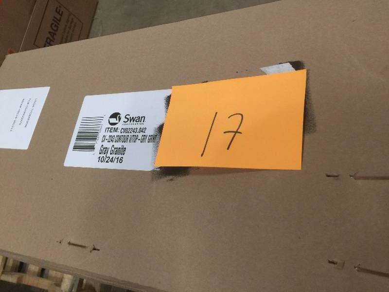 lot 17 image: Swan Contour 43 in. W x 22 in. D x 10-14 in. H Solid-Surface Vanity Top in Gray Granite with Gray Granite Basin open box never used