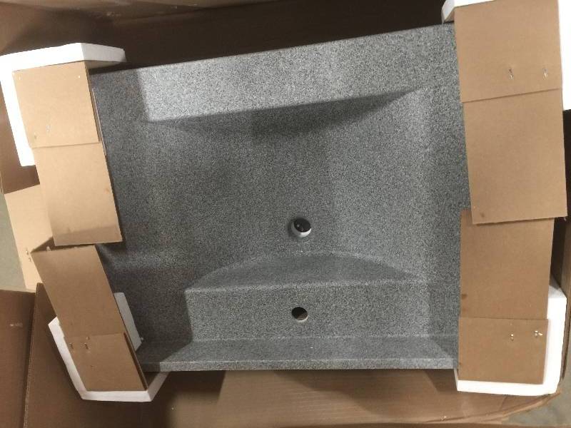 lot 52 image: Swan Contour 31 in. W x 22 in. D x 10-14 in. H Solid-Surface Vanity Top in Gray Granite with Gray Granite Basin not used