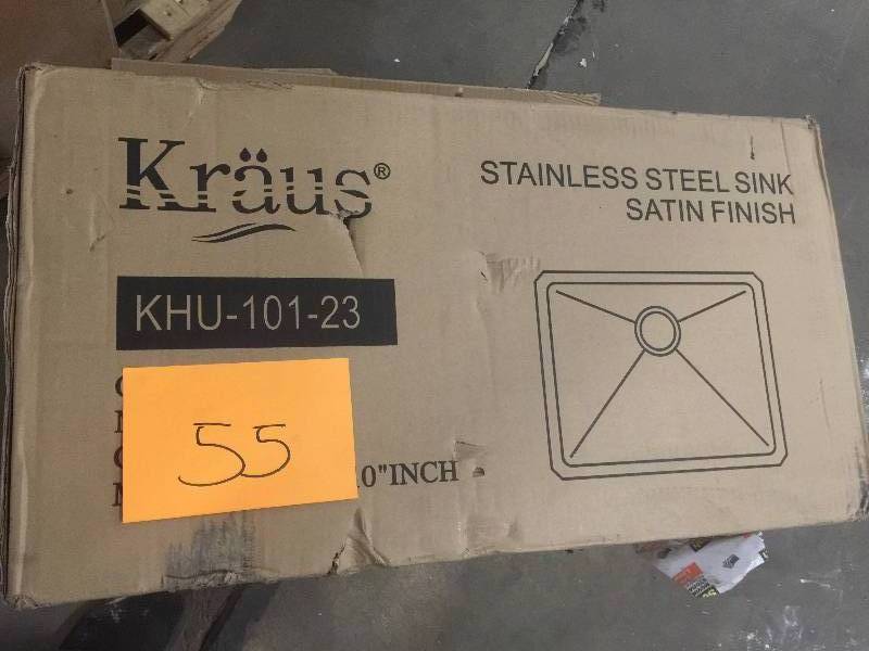 lot 55 image: Kraus KHU101-23 Professional Kraus 23 Inch Undermount Single Bowl 16 Gauge Stainless Steel Kitchen Sink not used